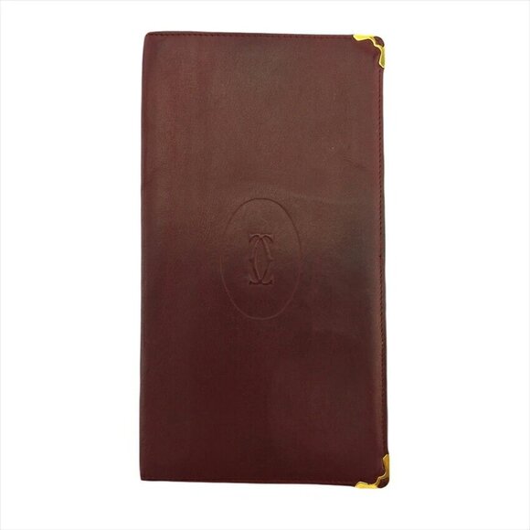 CARTIER Bi -fold Mastrin Bordeaux Leather Authentic USED - Picture 2 of 10